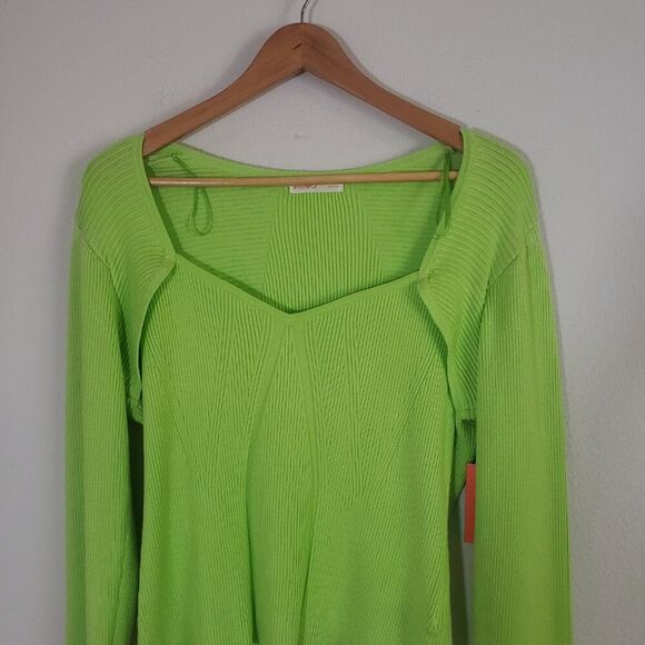 INTEMPO Ribbed Knit Sweater XXL Green Sweetheart Neck Casual Modern Chic - Picture 3 of 11